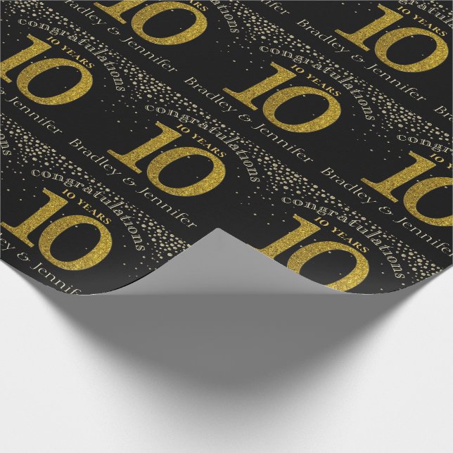 Number 10 Glitter Gold Anniversary Wrapping Paper (Corner)