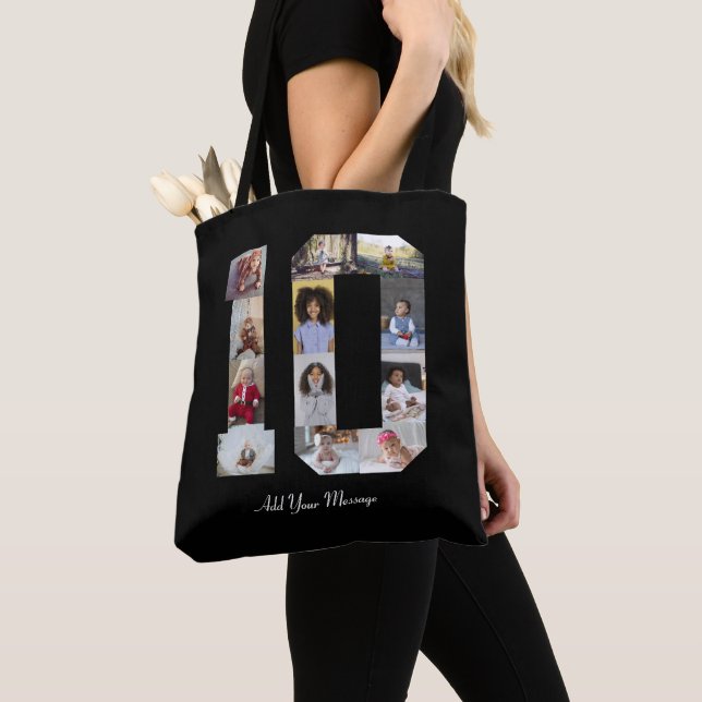 Number 10 Photo Collage Tote Bag (Close Up)