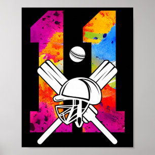 Number 11 Years Cricket 11th Birthday Poster