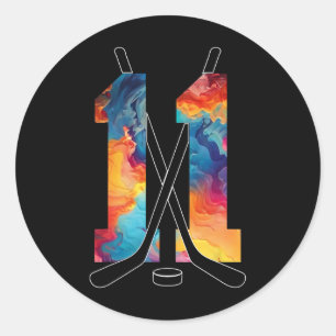 Number 11 Years Ice Hockey 11th Birthday _1 Classic Round Sticker