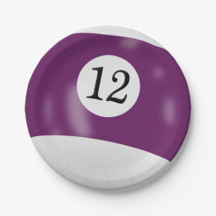 Number 12 billiard ball paper plate