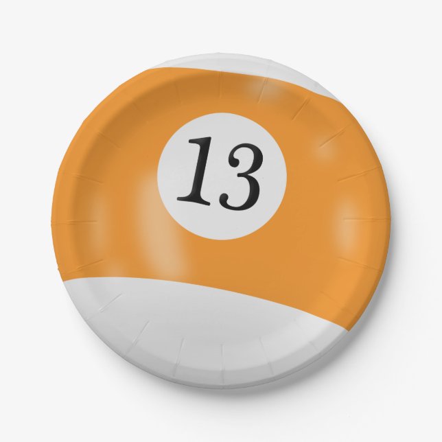 Number 13 billiard ball paper plate (Front)