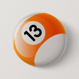 NUMBER 13 BILLIARDS BALL 6 CM ROUND BADGE