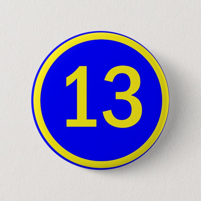number 13 in a circle 6 cm round badge (Front)