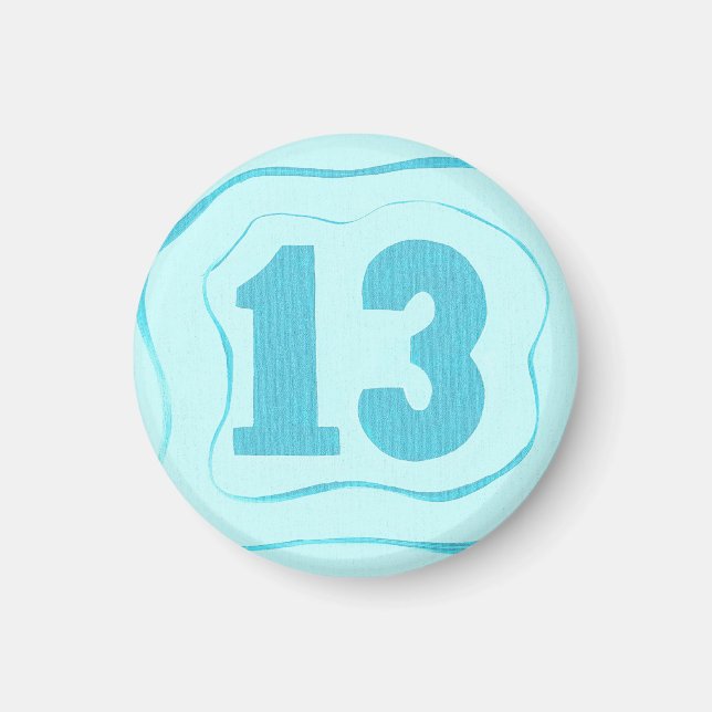 Number 13 magnet with aqua blue ripples (Front)