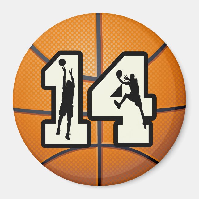 Number 14 Basketball and Players Magnet (Front)
