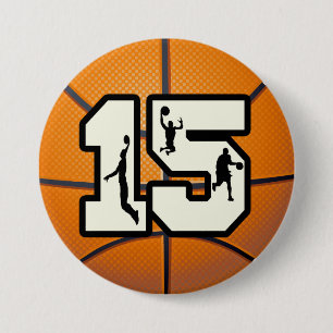 Number 15 Basketball and Players 7.5 Cm Round Badge