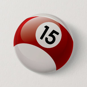 NUMBER 15 BILLARDS BALL 6 CM ROUND BADGE