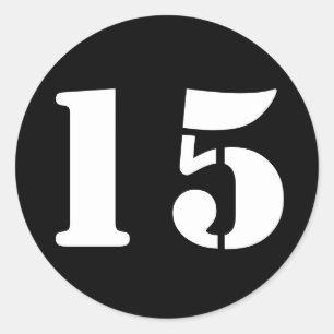 Number 15 Fifteen Black Stencil Numbers by Janz Classic Round Sticker