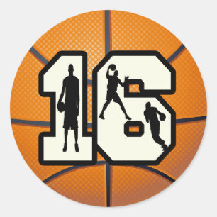 Number 16 Basketball and Players Classic Round Sticker