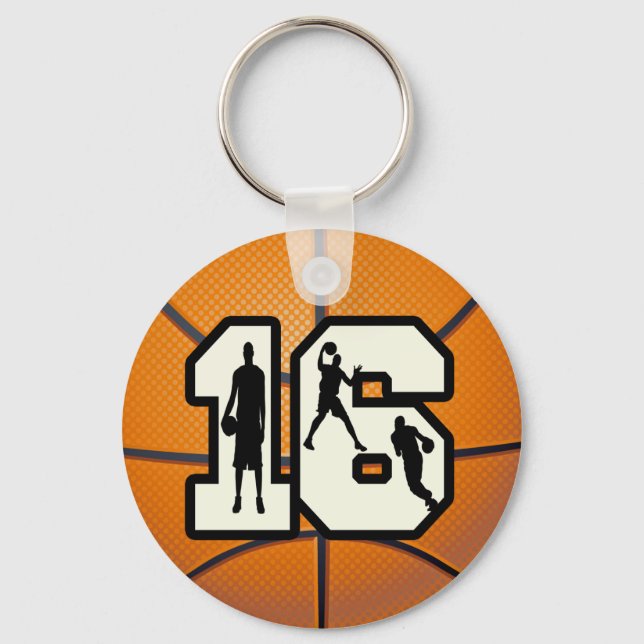 Number 16 Basketball and Players Key Ring (Front)