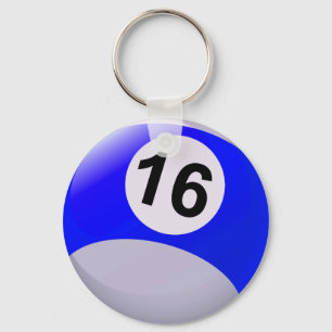Number 16 Billiards Ball Key Ring