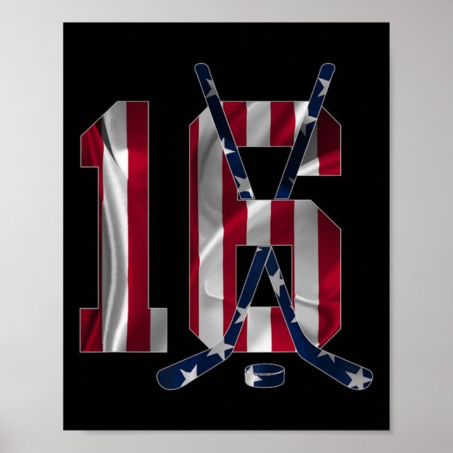Number 16 Years Ice Hockey 16th Birthday  Poster (Front)