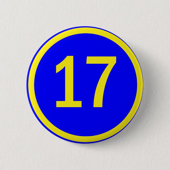 number 17 in a circle 6 cm round badge (Front)