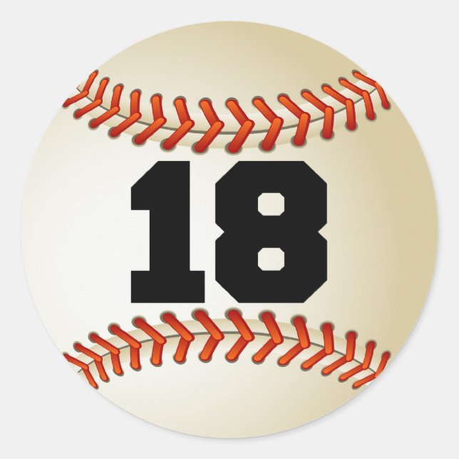 Number 18 Baseball Classic Round Sticker (Front)