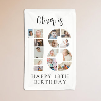 Number 18 Photo Co|lage 18th Birthday Party Banner