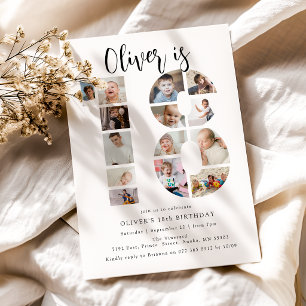Number 18 Photo Collage 18th Birthday Party Invitation