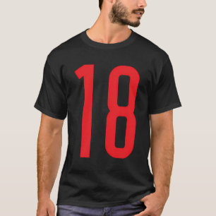 Number 18 Red Sports Fan Jersey Number T-Shirt
