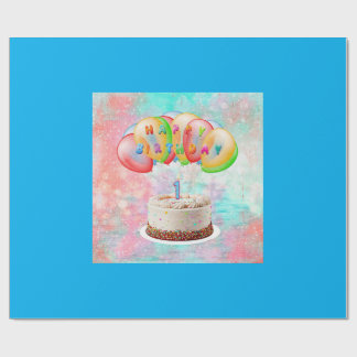 Number 1 Candle on Cake, Happy Birthday, Colourful Wrapping Paper