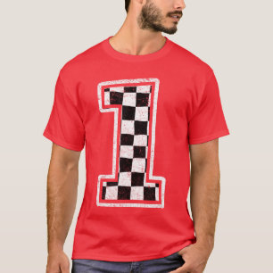 Number 1 Checkered Flag Pit Crew Race 1st Birthday T-Shirt