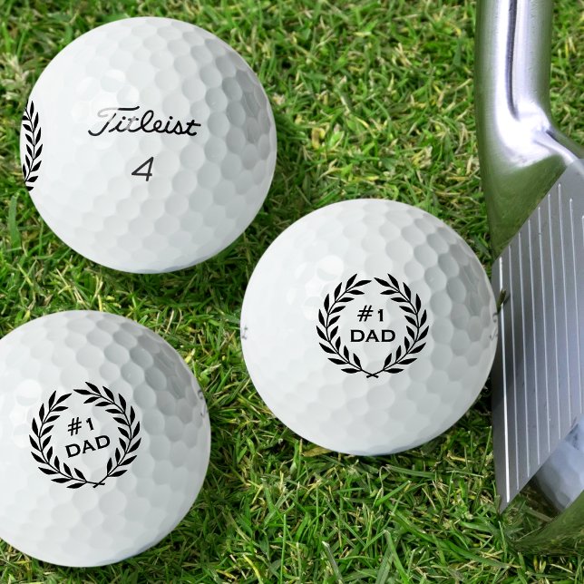 Number 1 Dad Modern Wreath Custom Black Set Golf Balls (Creator Uploaded)