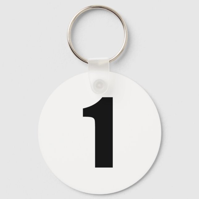 number 1 in black on white button keychain (Front)