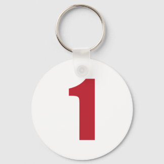 Number 1  in red on white button keychain