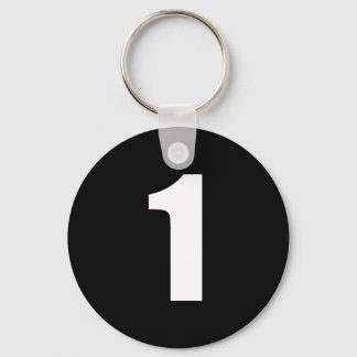 number 1 in white on black button keychain