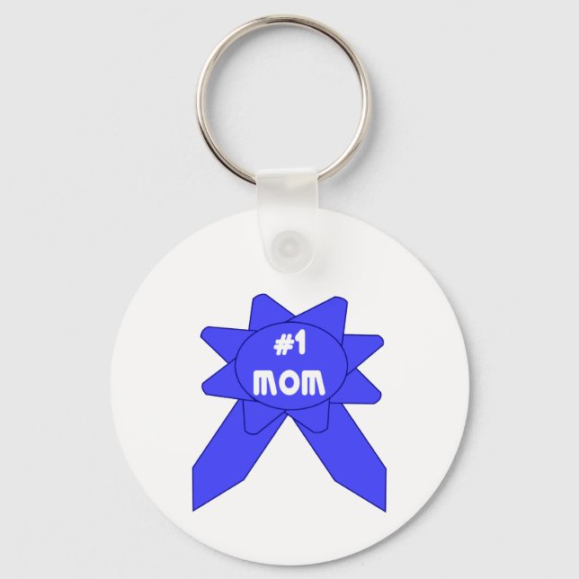 Number 1 Mom Blue Ribbon Key Ring (Front)