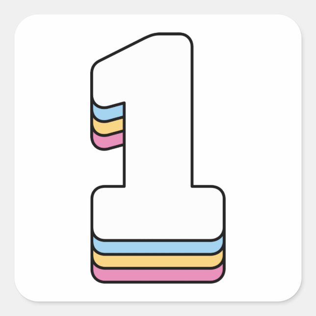 Number 1 One Cute Rainbow Birthday Numbers Square Sticker (Front)