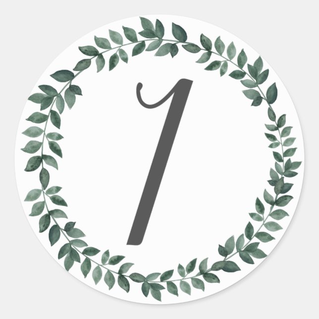 Number 1 One Monogram Minimalist Botanical Wreath Classic Round Sticker (Front)
