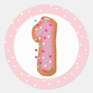 Number 1 One Pink Iced Doughnuts Baby First Birthd Classic Round Sticker