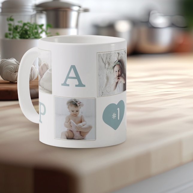 Number 1 Papa Grandpa Photo Collage Gold Frame Coffee Mug (Creator Uploaded)