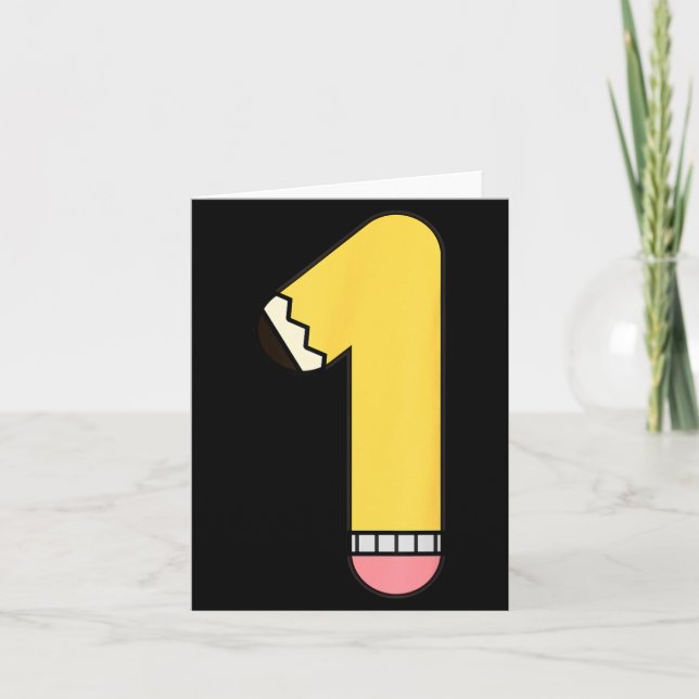 Number 1 Pencil Back to School 1st Birthday First Card (Front)