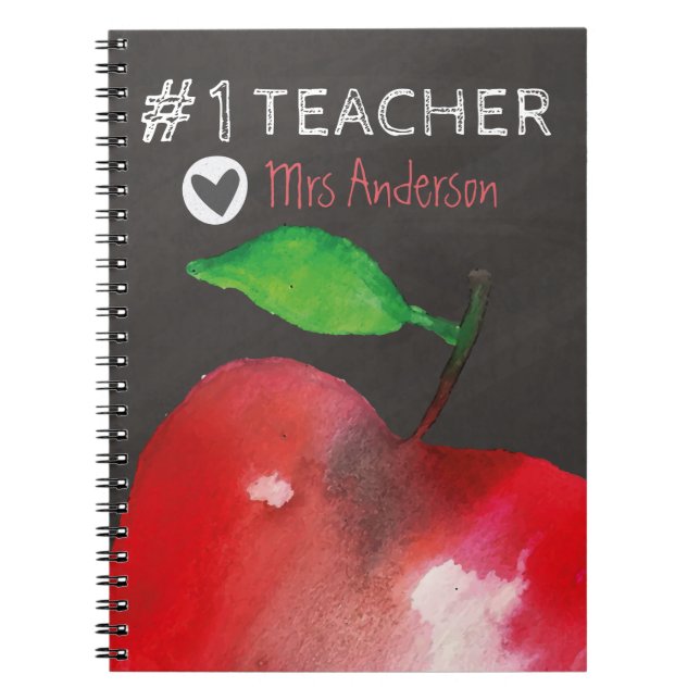 Number 1 Teacher | Personalised Red Apple Notebook (Front)
