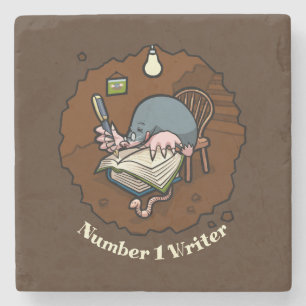 Number 1 Writer Cute Cartoon Mole Writng In Burrow Stone Coaster