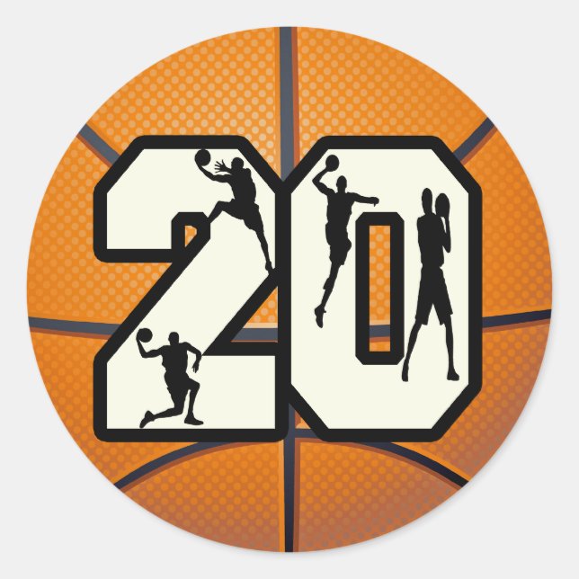 Number 20 Basketball Classic Round Sticker (Front)