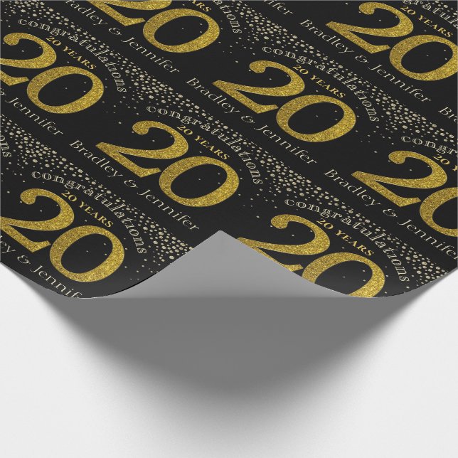 Number 20 Glitter Gold Anniversary Wrapping Paper (Corner)