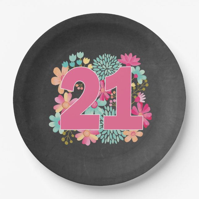Number 21 21st Birthday Anniversary Party Paper Plate (Front)