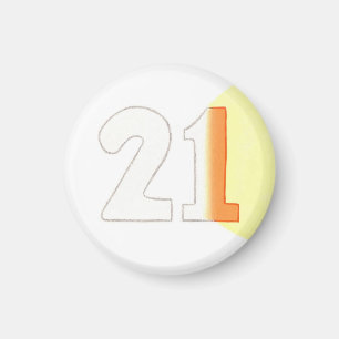 Number 21 magnet in white, orange, and yellow