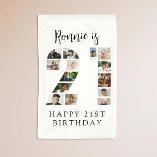 Number 21 Photo Co|lage 21st Birthday Party Banner