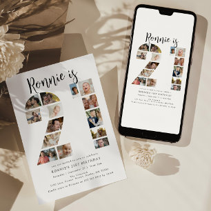 Number 21 Photo Co lage 21st Birthday Party Invitation