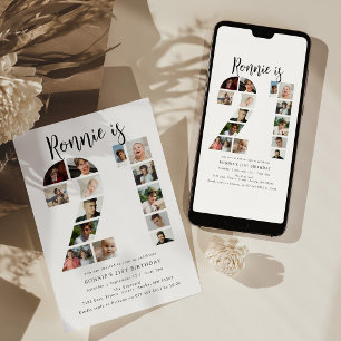 Number 21 Photo Co lage 21st Birthday Party Invitation