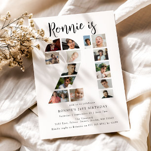 Number 21 Photo Collage 21st Birthday Party Invitation