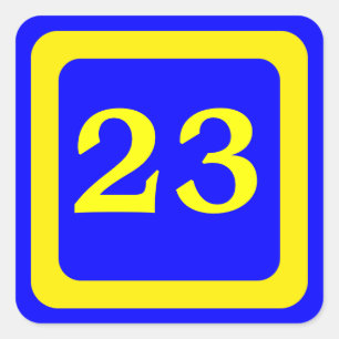 number 23, blue background, yellow frame square sticker