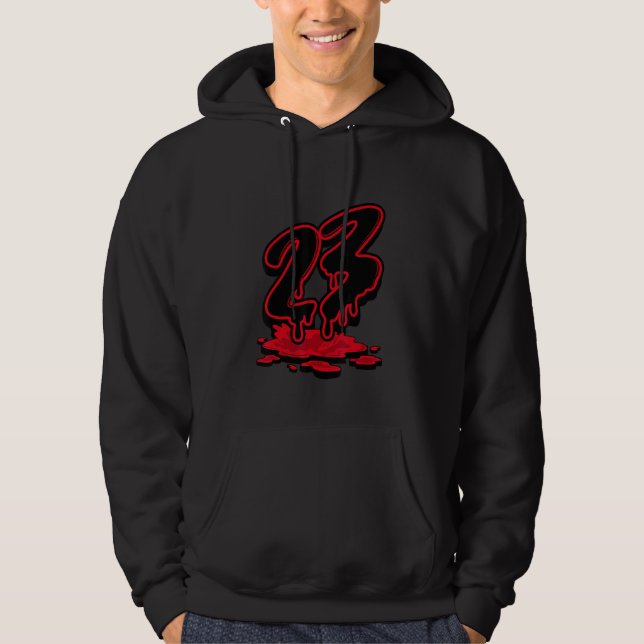 Number 23 Dripping Sneaker Match 4 Red Thunder Hoodie (Front)