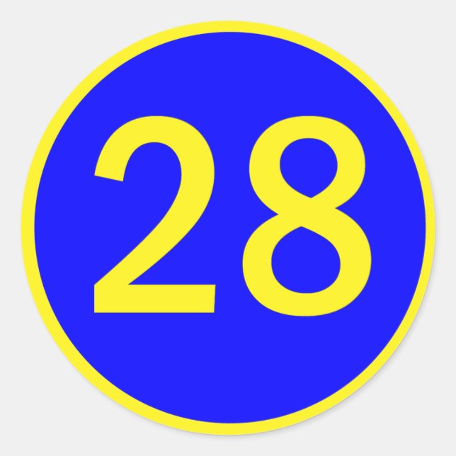 number 28 in a circle classic round sticker (Front)