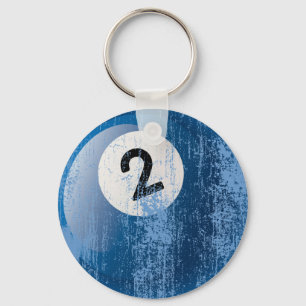NUMBER 2 BILLIARDS BALL - ERODED AND AGED STYLE KEY RING