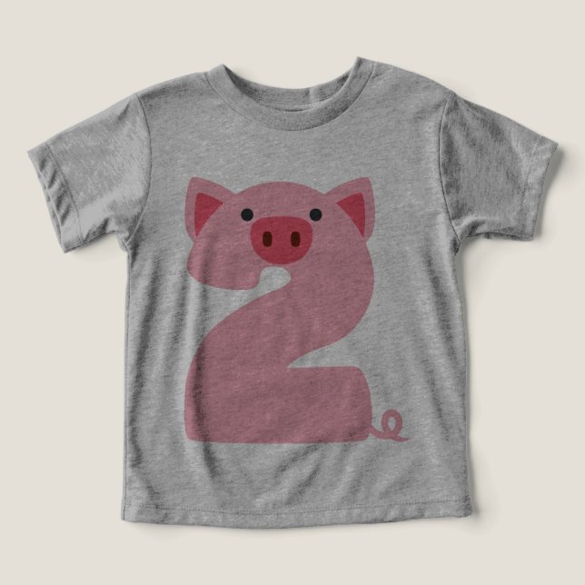 Number 2 Pig Animal Themed 2 Years Old Boys Kids (Design Front)