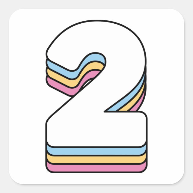 Number 2 Two Cute Rainbow Birthday Numbers Square Sticker (Front)